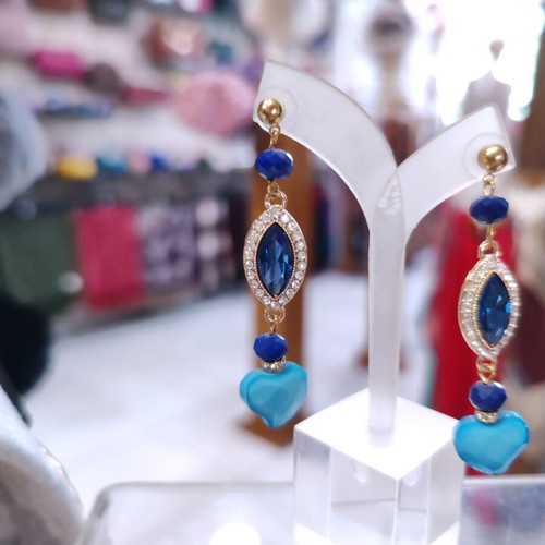 Azure Ocean handmade earrings with marquise crystals and turquoise hearts new