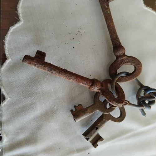 Antique iron keys used with rustic patina