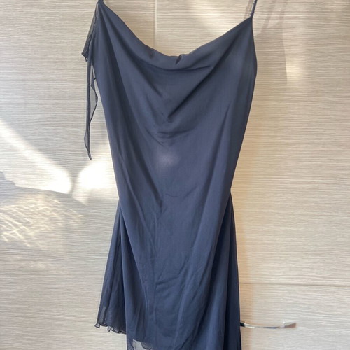 Black asymmetrical Lynne dress like new with rhinestones on straps