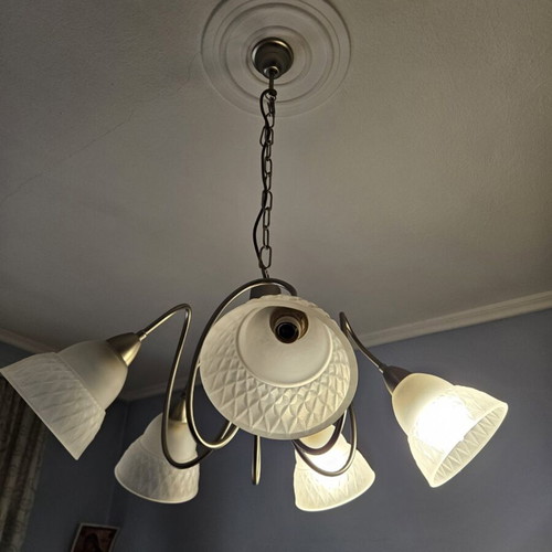 Classic 5-Light Ceiling Lamp, Nickel & Glass