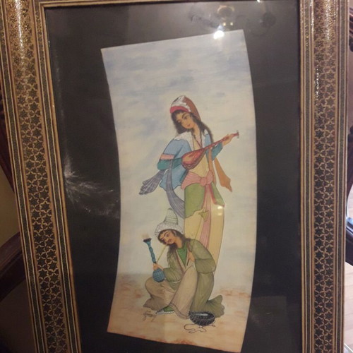 Painting with Persian musicians used in vintage frame 33x48cm