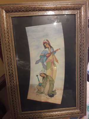 Painting with Persian musicians used in vintage frame 33x48cm