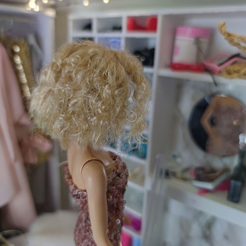 Barbie Curly Hair OOAK used with handmade pink gold dress