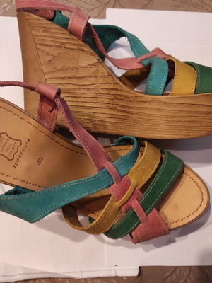 Leather colorful platform sandals like new, size 40, Greek made