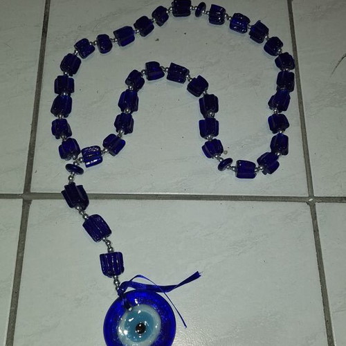 Glass Nazar Eye Hanging Decoration with Blue Beads, New