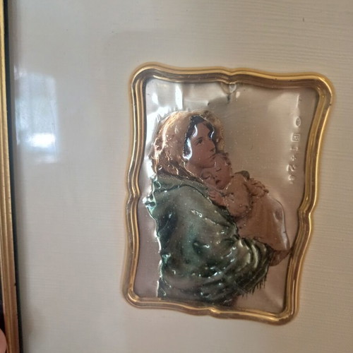 Italian Silver Virgin Mary Icon Ferruzzi 925 Silver with Handmade Wooden Frame