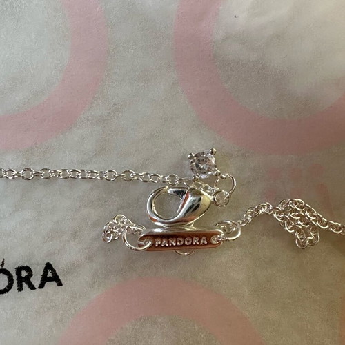 Pandora necklace with red bow new, silver