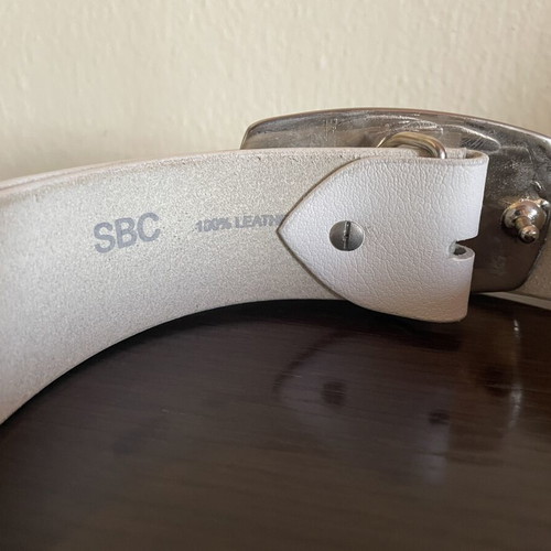 Leather belt white, almost like new, size 95 cm
