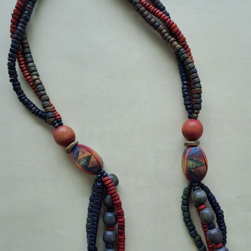 Necklace with colorful wooden beads, like new, handmade