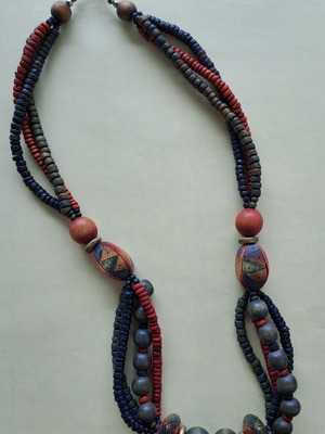 Necklace with colorful wooden beads, like new, handmade