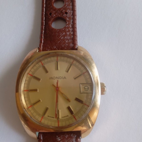 Montia vintage Swiss made wristwatch used with gold-plated strap