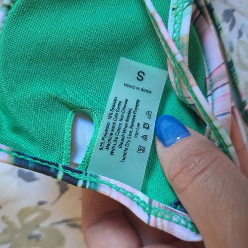 H&M bikini like new, green and pink with cords, size S