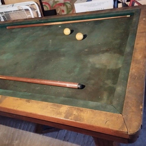 Old French billiard table used, solid wood, heavy and sturdy, with damages