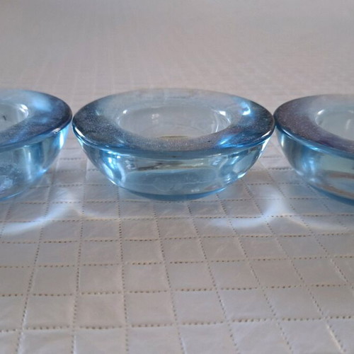 Votive Candle Holders Set of 3 Used Blue Glass