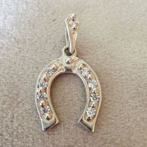 Silver necklace 925 with cubic zirconia horseshoe, handmade, new