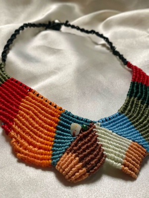Macrame handmade necklace like new, red and multicolor