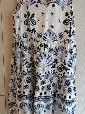 H&M Linen Summer Dress Like New, White and Blue