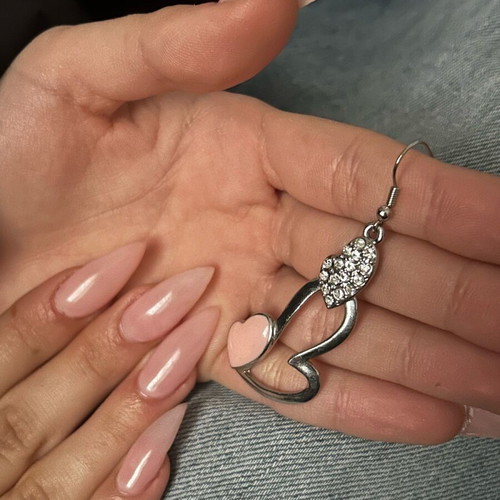 Steel earrings like new with gray and pink details