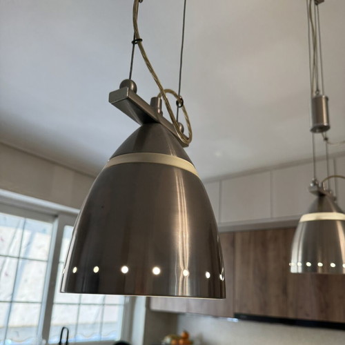 Double Inox Pendant Light like new, modern industrial design
