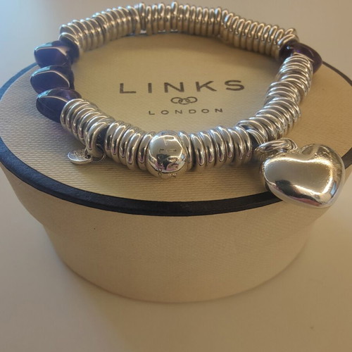Links of London Sterling Silver Sweetie Bracelet with Amethyst Hearts