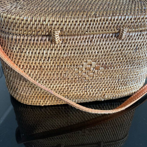 Mango rattan crossbody bag like new, beige with leather strap