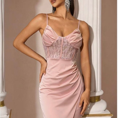 Elegant women's dress, pink, padded bust, cocktail style