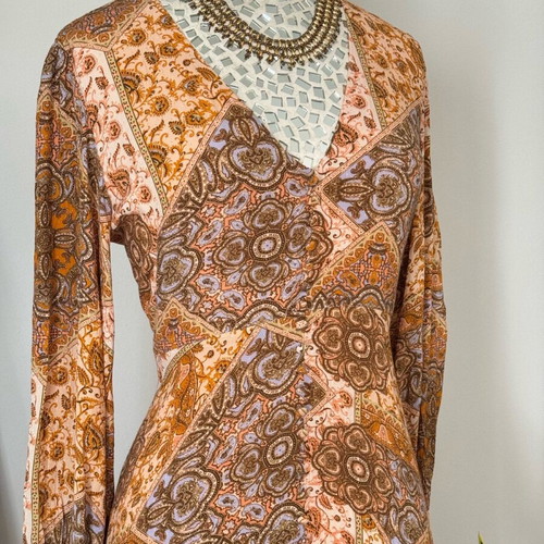 Anthropologie boho dress like new, brown and orange, size M