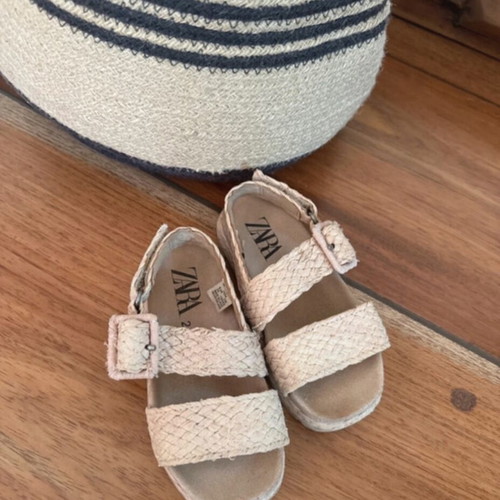 Zara kids boho sandals size 24 used, beige, adjustable closure