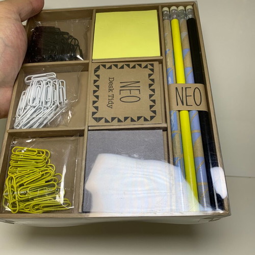 Desk set for notes new with pencils, notepads and paper clips