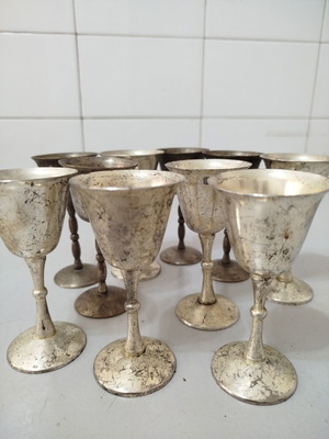 Silver-plated liqueur glasses used, set of 10