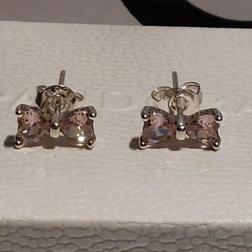 Pandora bow stud earrings with pink zirconia