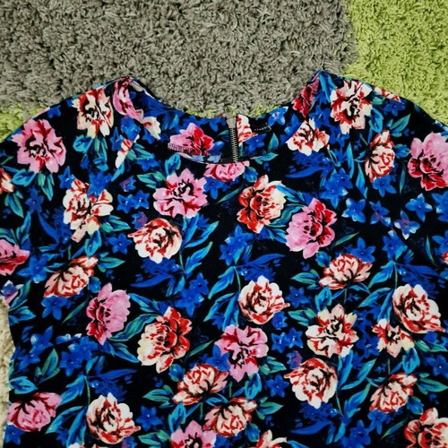 Atmosphere blue electric floral pattern dress women size L like new