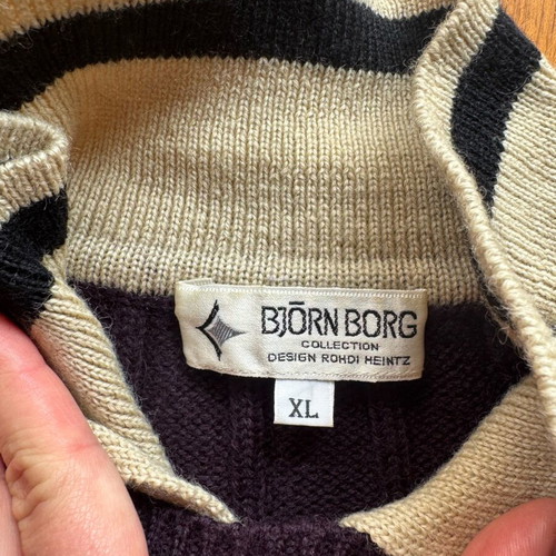 Björn Borg vintage wool sweater XL like new, blue with beige details