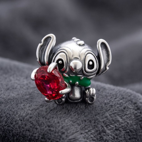 Disney Stitch Rose Murano Glass Charm S925 new