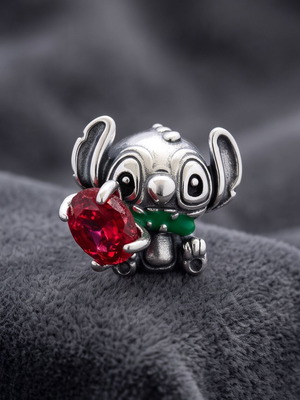 Disney Stitch Rose Murano Glass Charm S925 new