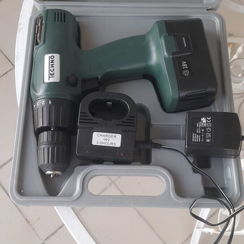 Techno 18V Cordless Drill Used with Case and Accessories