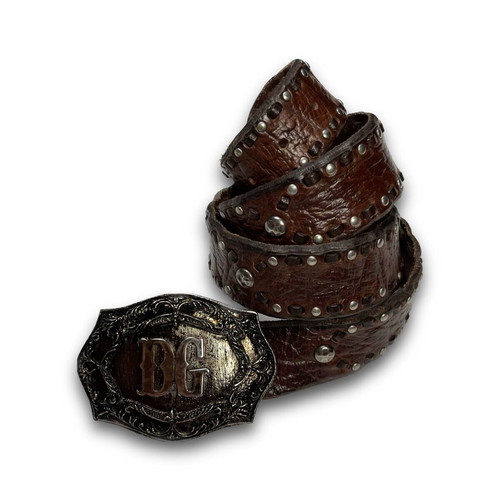 Dolce & Gabbana Silver Antique DG Logo Buckle Leather Belt like new, size 95cm, brown