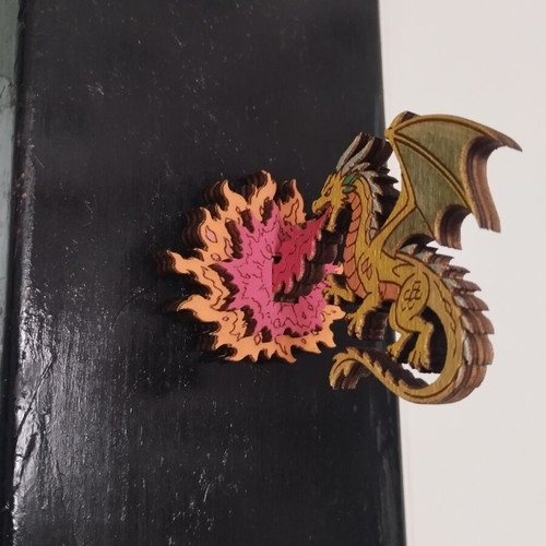 Wooden dragon decorative magnet, 10cm