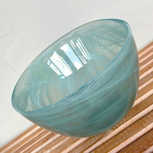 Handmade glass bowl fruit bowl new with white artistic veins