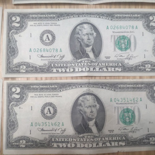 Two dollar banknotes 1976, pack of 9
