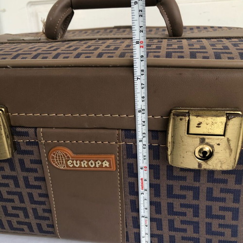 Vintage Europa vanity case used, blue and brown