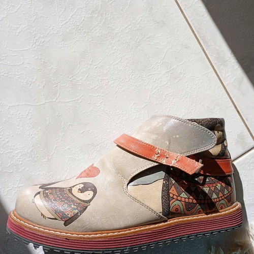 DOGO leather ankle boots used, hand-painted, size 37, multicolor