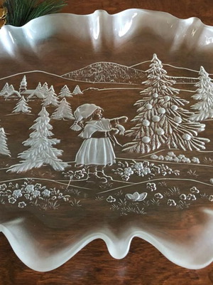Μεγάλη οβάλ πιατέλα Mikasa Crystal Glass Walther Glas "Christmas Story" 1980 καινούργια
