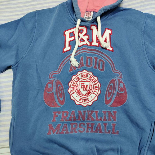 Franklin Marshall hoodie sweatshirt used, size Large, blue