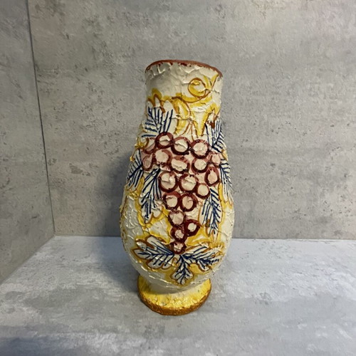 Ceramic vase with painted grapes used, vintage style