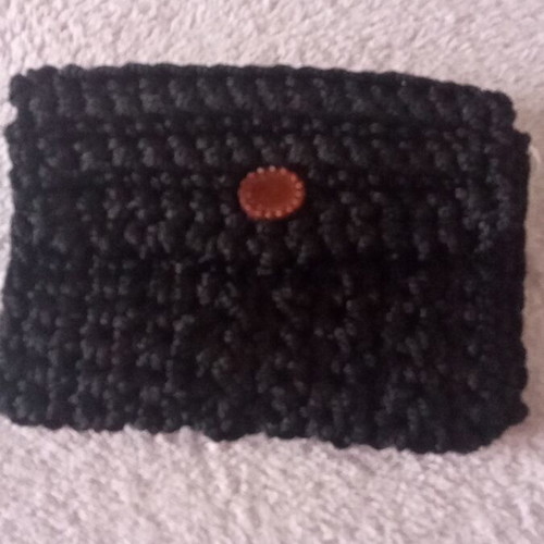 Knitted black wallet with brown button new