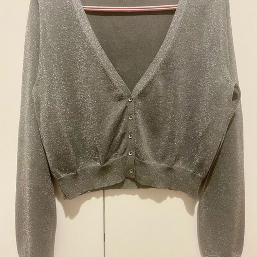 Short women's cardigan silver gray with subtle shine, like new
