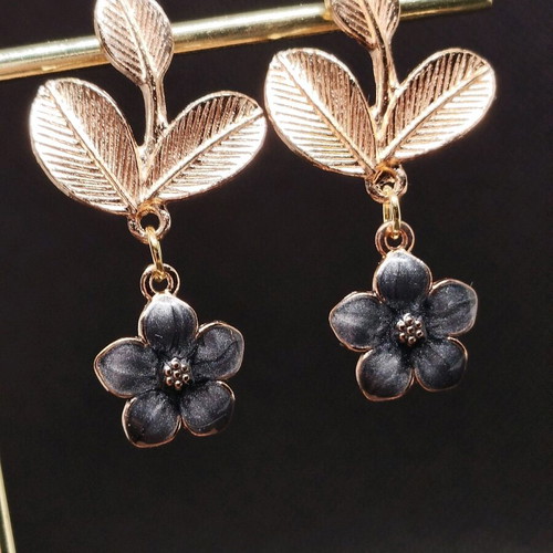 Handmade earrings with grey-black iridescent flowers