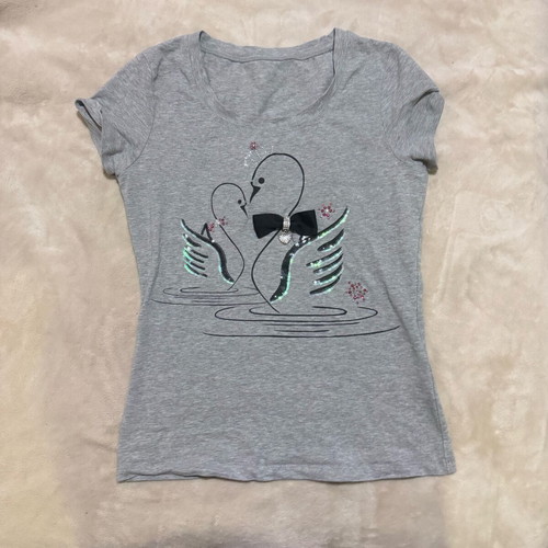 Womens shirt with swans gray, like new, size S/M