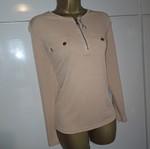 Beige soft ribbed top blouse t-shirt size large
